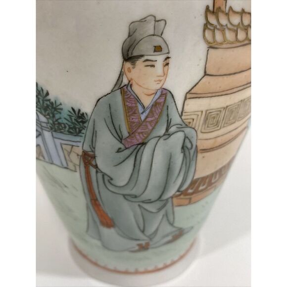 Chinese 20th Century Handpainted Marriage Story Poem Figural Vase Porcelain - Picture 7 of 13